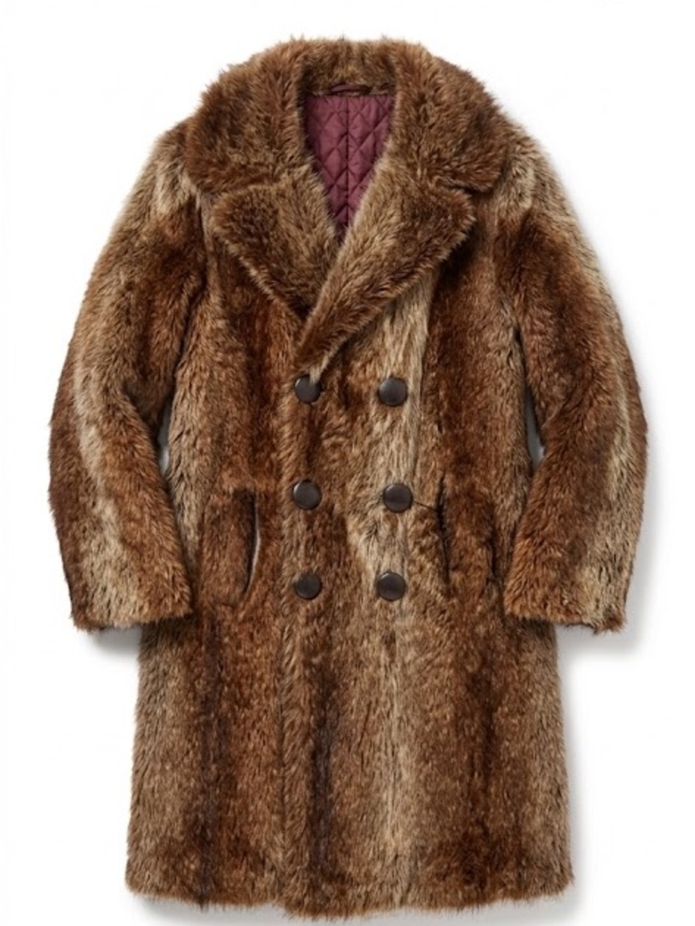 Unisex Raccoon Fur Brown Double-Breasted Coat